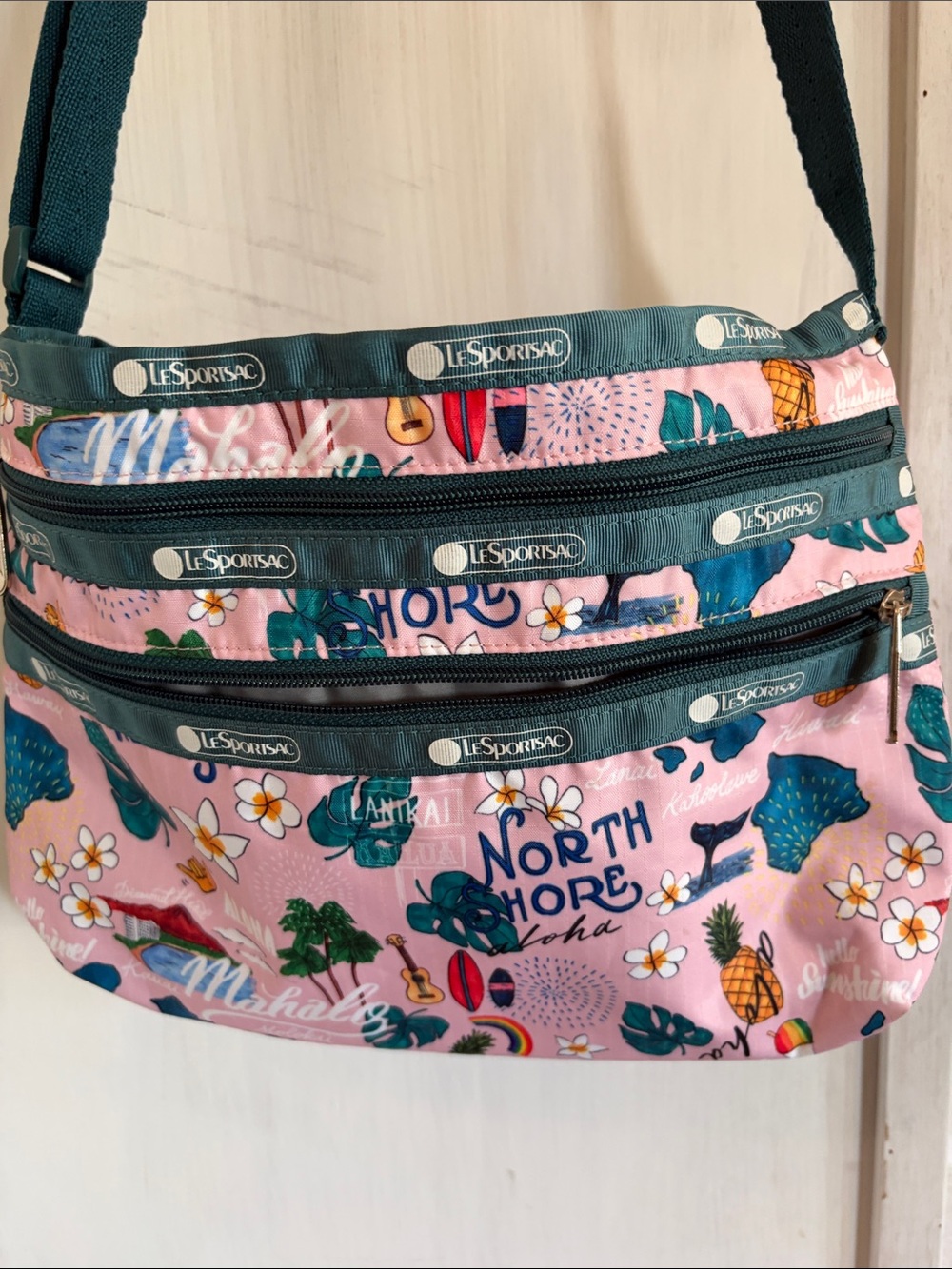 Rare LeSportsac Pink Tropical North Shore Print Crossbody Bag